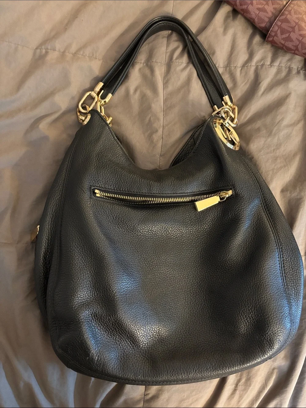 Michael Kors Black Pebbled Leather Hobo with Gold Hardware
